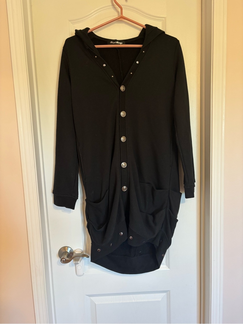 Button-Front Hooded Cardigan Sweater - Black